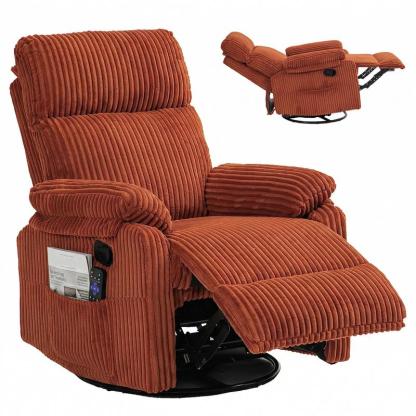 Sillón reclinable 3 en 1 con función de balanceo y giro: reclinación de 151°, giro de 360° y balanceo de 30°; sillón tapizado con bolsillos laterales para sala de estar, dormitorio, oficina, balcón o cualquier espacio; capacidad de 300 libras.