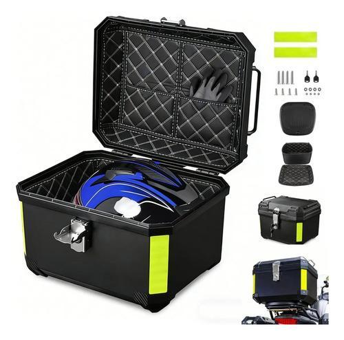 Caja Trasera Para Moto ABS 46L Alta Calidad Negro Maletero Top Case Porta Cascos Impermeable y Antirrobo con Soporte Universal y Tiras Reflectantes
