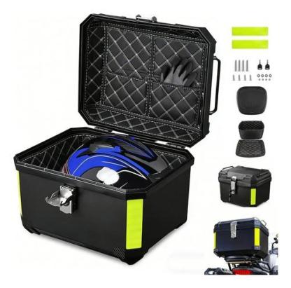 Caja Trasera Para Moto ABS 46L Alta Calidad Negro Maletero Top Case Porta Cascos Impermeable y Antirrobo con Soporte Universal y Tiras Reflectantes