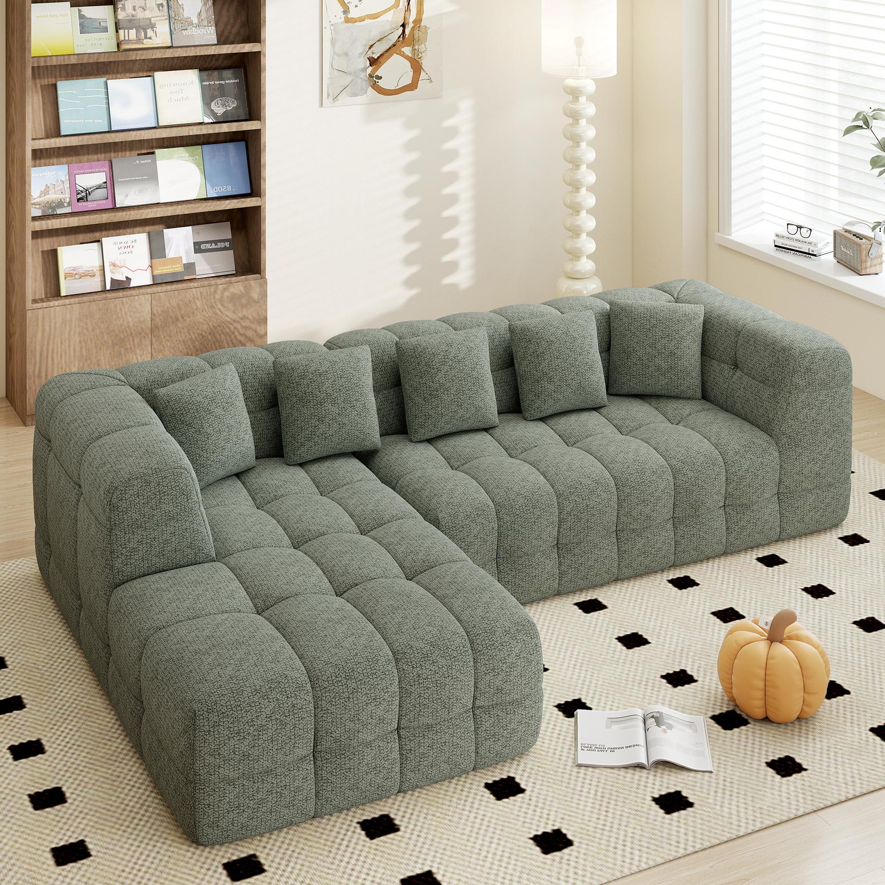 107" Chenille Boneless Couch with L - Shaped Chaise, Comfy Modular Sectional Sofa with Tufted Design, Modern Upholstered Sofa, No - Assembly Sectional Couch,  Modular Sectional, Tufted Design, Modern Upholstered, No-Assembly