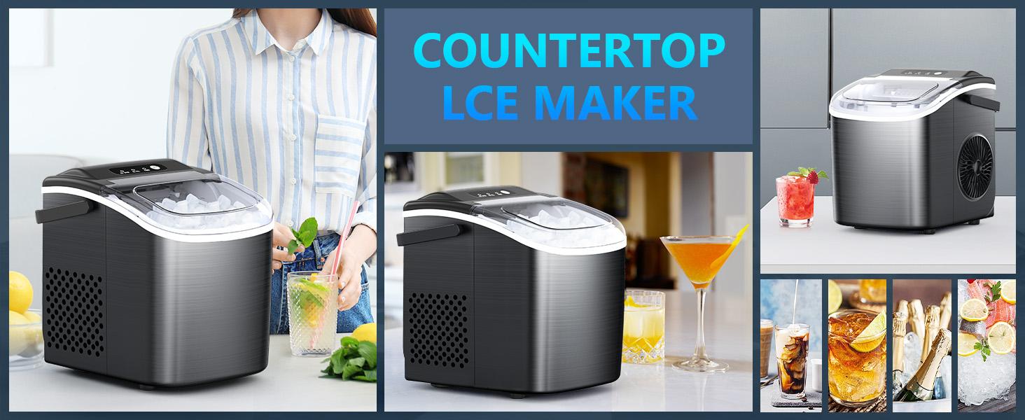 COWSAR Bullet Ice Maker Countertop with Self-Cleaning, Staninless Steel or ABS Plastic, 26.5lbs/24Hrs, 6 Mins/9 Pcs Bullet Ice, Portable Ice Maker for Kitchen/Home/Office/Party/RV