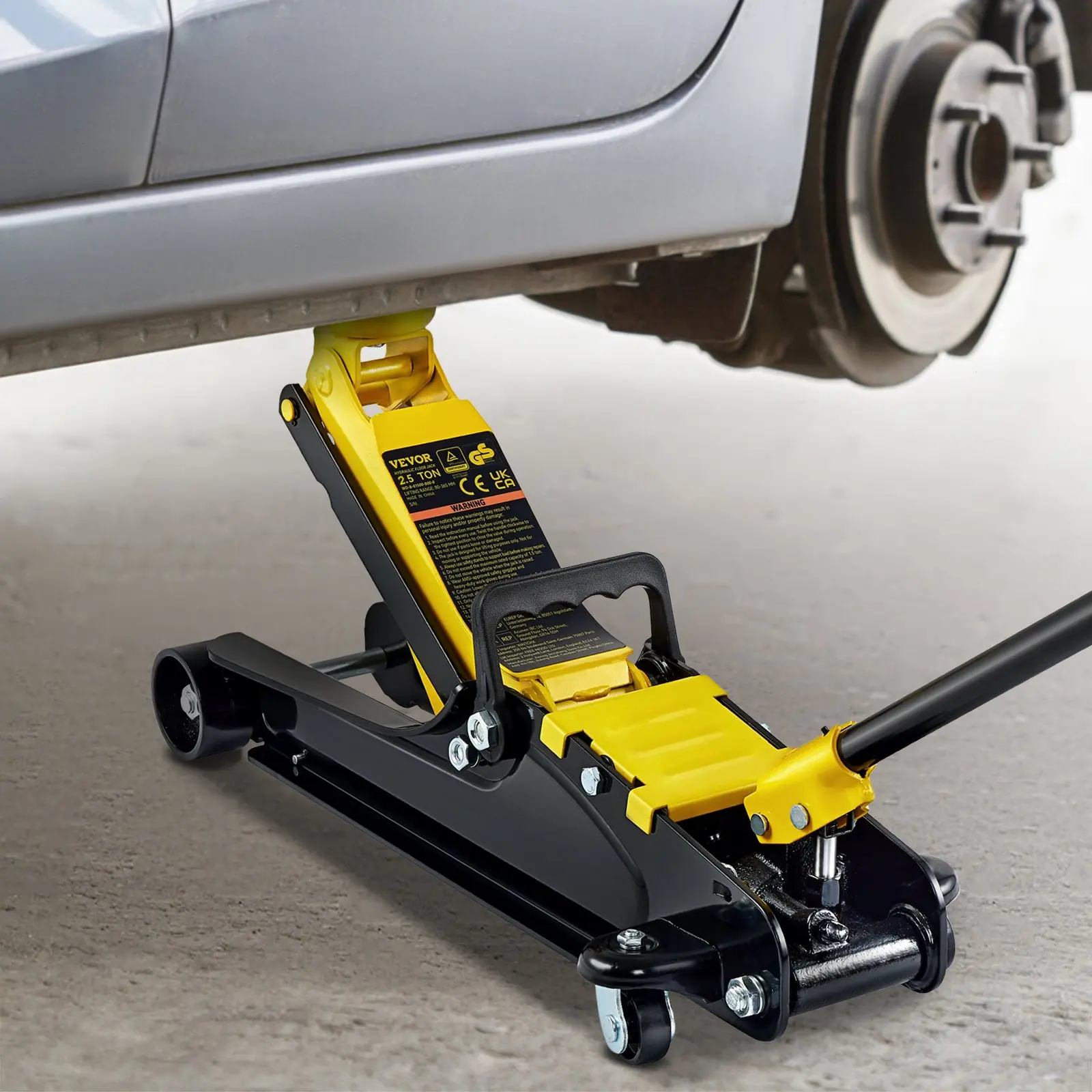 Gato hidráulico de suelo para automóviles, de acero y perfil bajo, capacidad de 2,5 toneladas