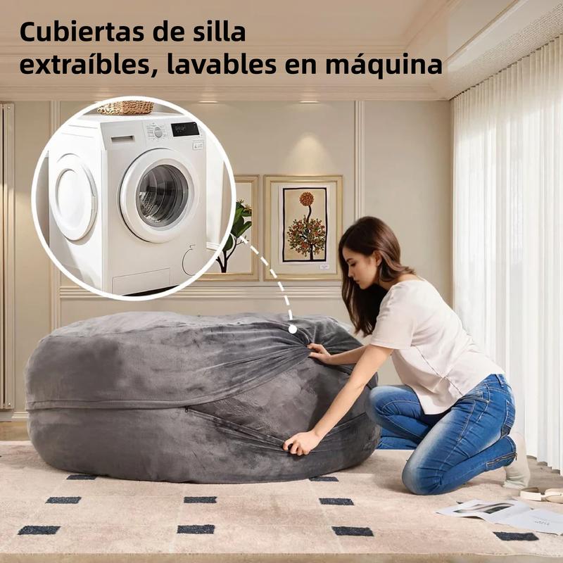 Sofá tipo puf para gente perezosa — Espuma viscoelástica de alta resiliencia — Funda de franela extraíble y lavable — Tamaño extragrande (prellenado) 05