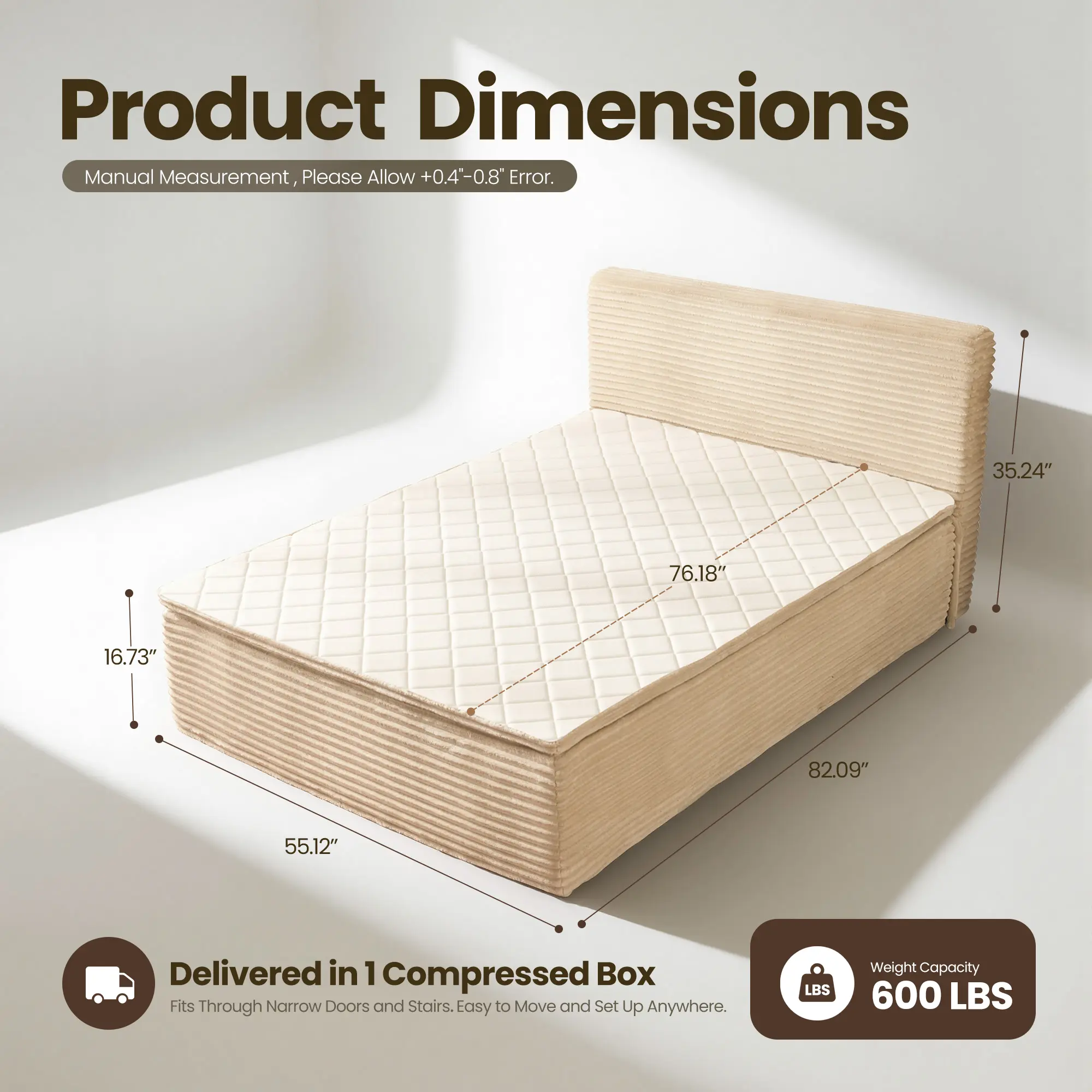 Cama portátil sin huesos, tamaño Queen, sin marco, no requiere montaje.