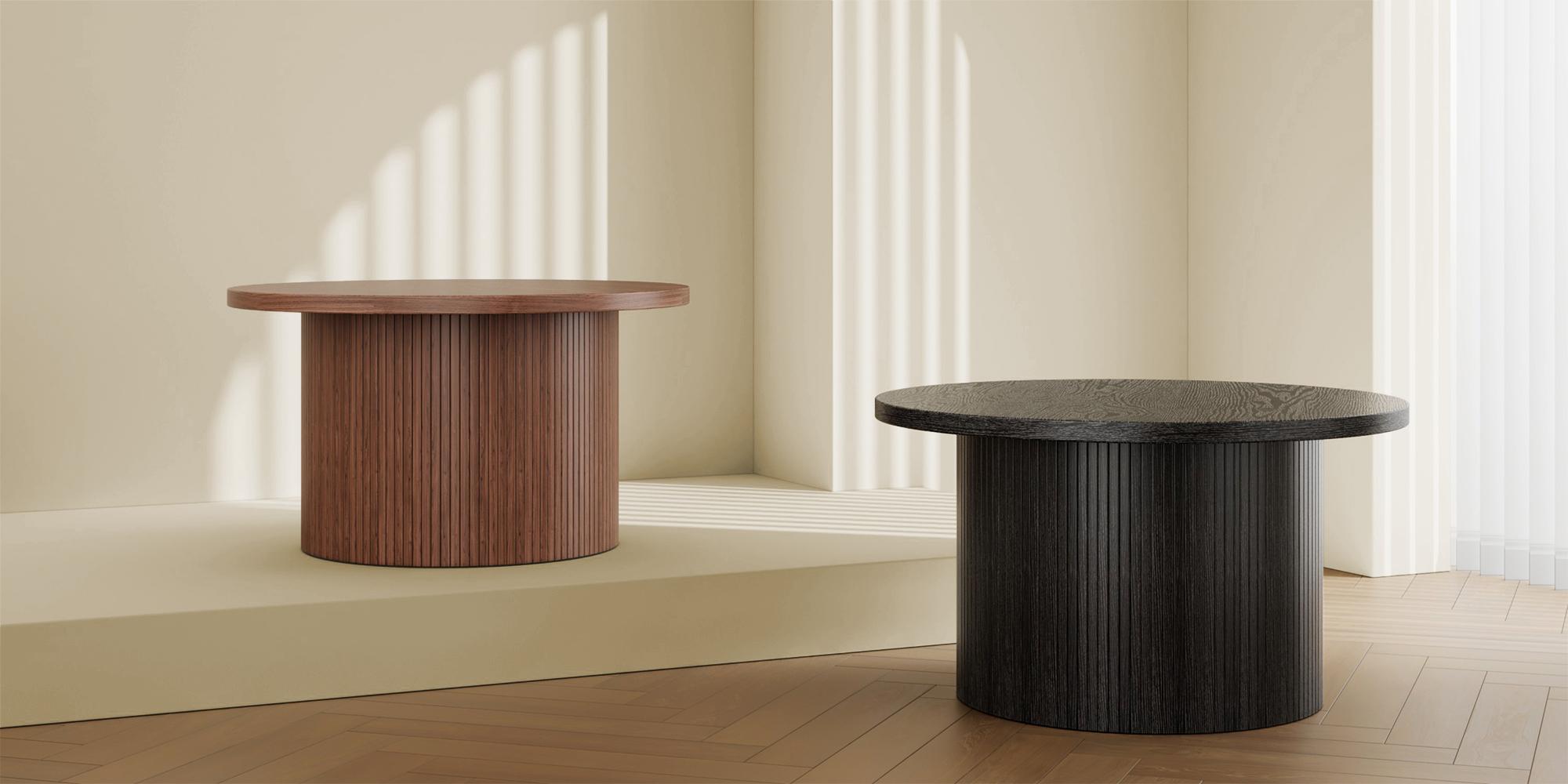【DealsforYou】ONBRILL 31.5" Gorgeous Fluted Coffee Table, Round Mid Century Coffee Tables for Living Room, Cute Modern Wood Coffee Table, Drum Accent Small Center Table, Bedroom Furniture, Christmas Gift