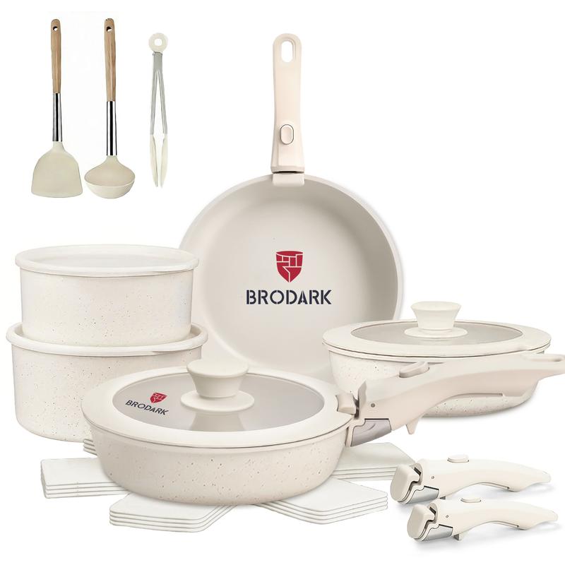 Set Desmontable 7/18/20/22 Piezas Ollas y Sartenes Serie de Colores Estilo Dopamina, Revestimiento Antiadherente Cerámico Sin PFAS, Compatible con todas las estufas y horno hasta 450°F, manijas desmontables, apto para lavavajillas