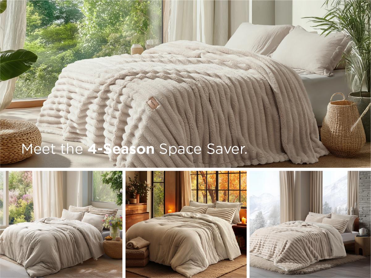 【Deals For You Days】Bedsure 6 Pieces Gentlesoft 2-in-1 Comforter Set and Detachable Fluffy Blanket,  All Season , SnapTech Design for Space Saving