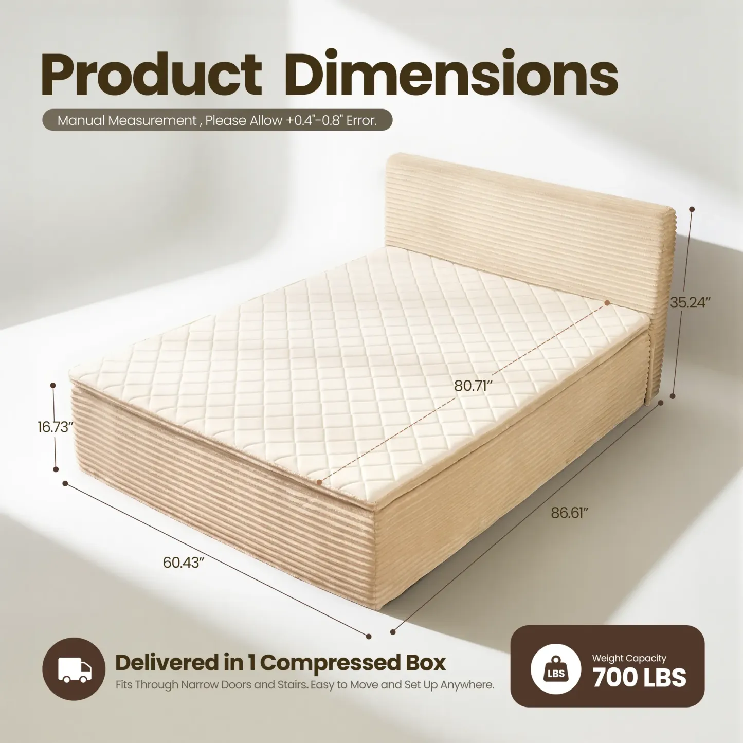 Cama portátil sin huesos, tamaño Queen, sin marco, no requiere montaje.