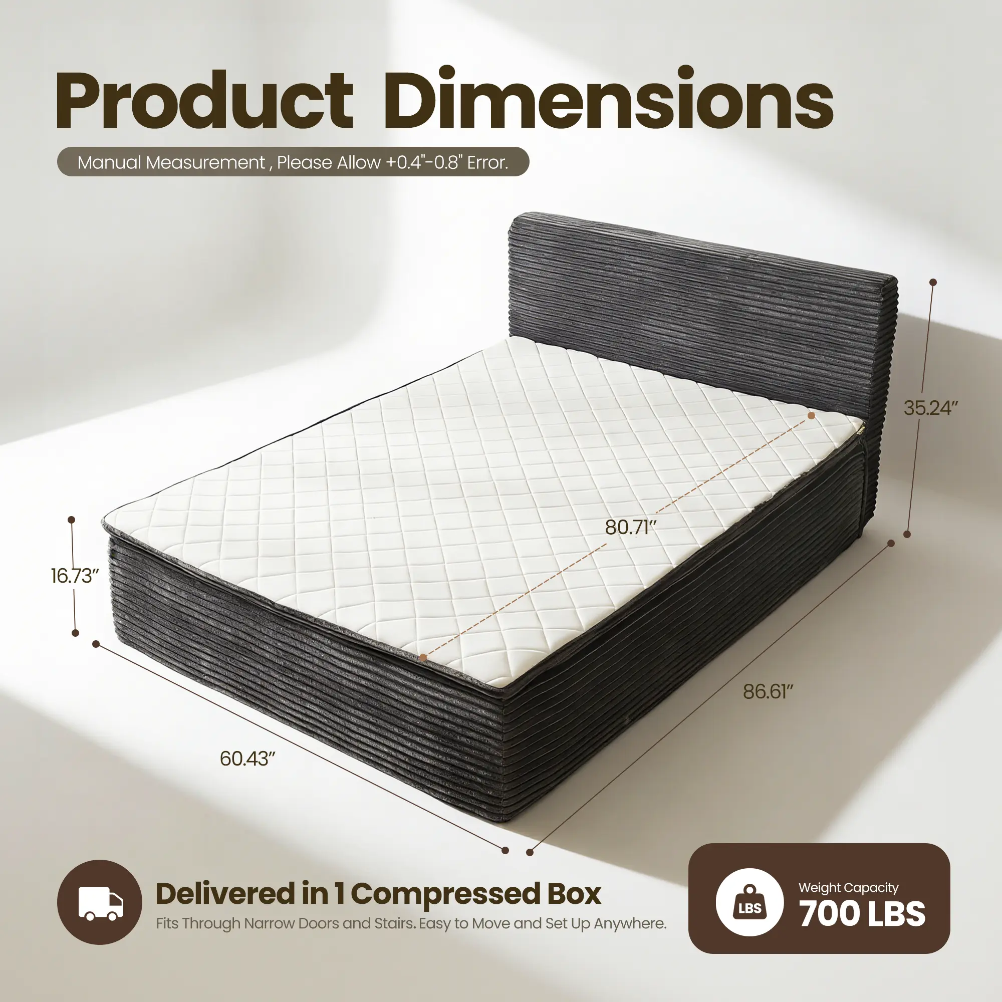Cama portátil sin huesos, tamaño Queen, sin marco, no requiere montaje.