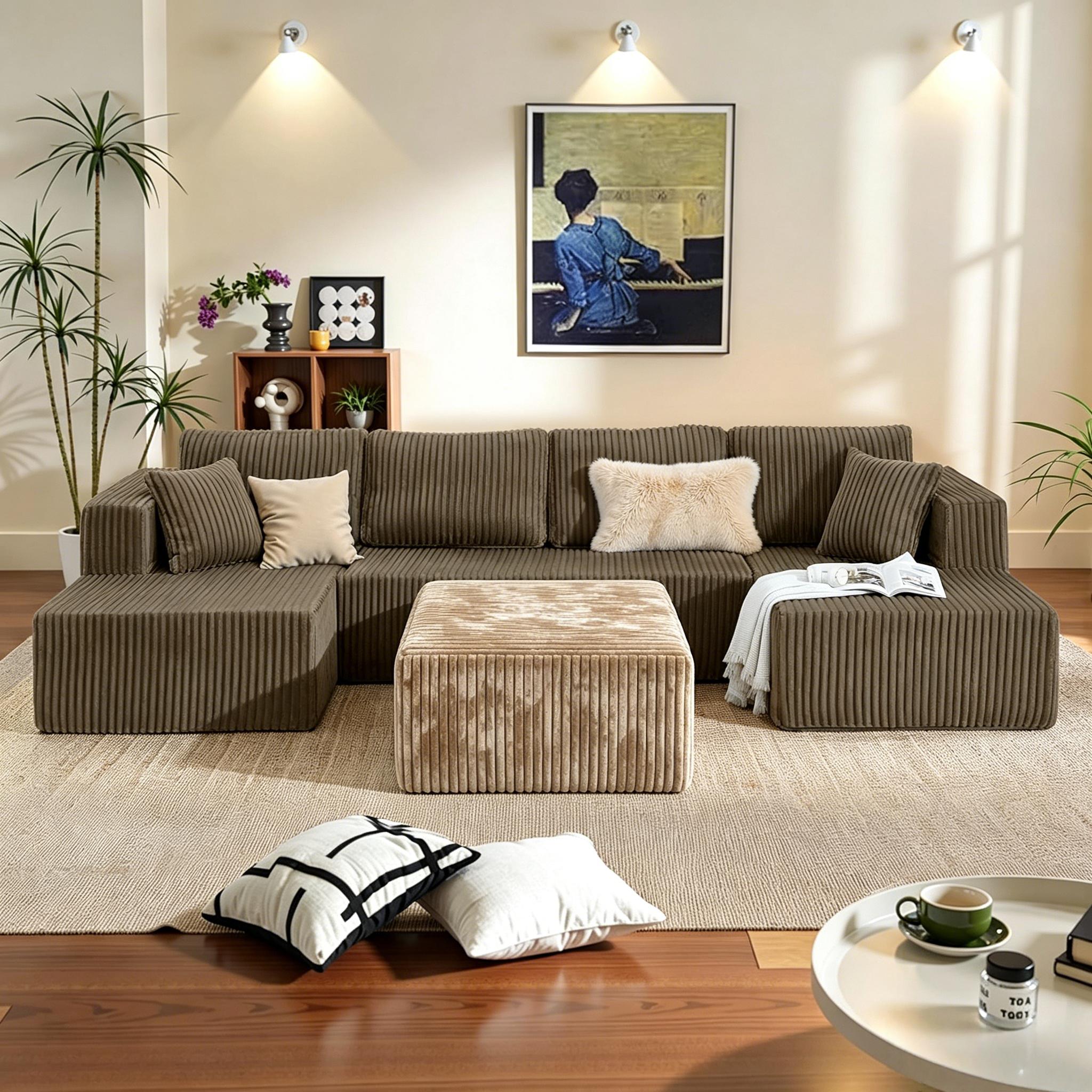 【2-3 Packages】 Niccae 132'' U-shape Boneless Memory Foam Sectional Sofa, Compressed Corduroy Sectional Couches, Oversized U Shape Comfy Modular Compression Cloud Sleeper Sofa with Deep Seat, Space-Saving Recliner Design 【2-3 Packages】 Niccae 132'' U-shape Boneless Memory Foam Sectional Sofa, Compressed Corduroy Sectional Couches, Oversized U Shape Comfy Modular Compression Cloud Sleeper Sofa with Deep Seat, Space-Saving Recliner Design
