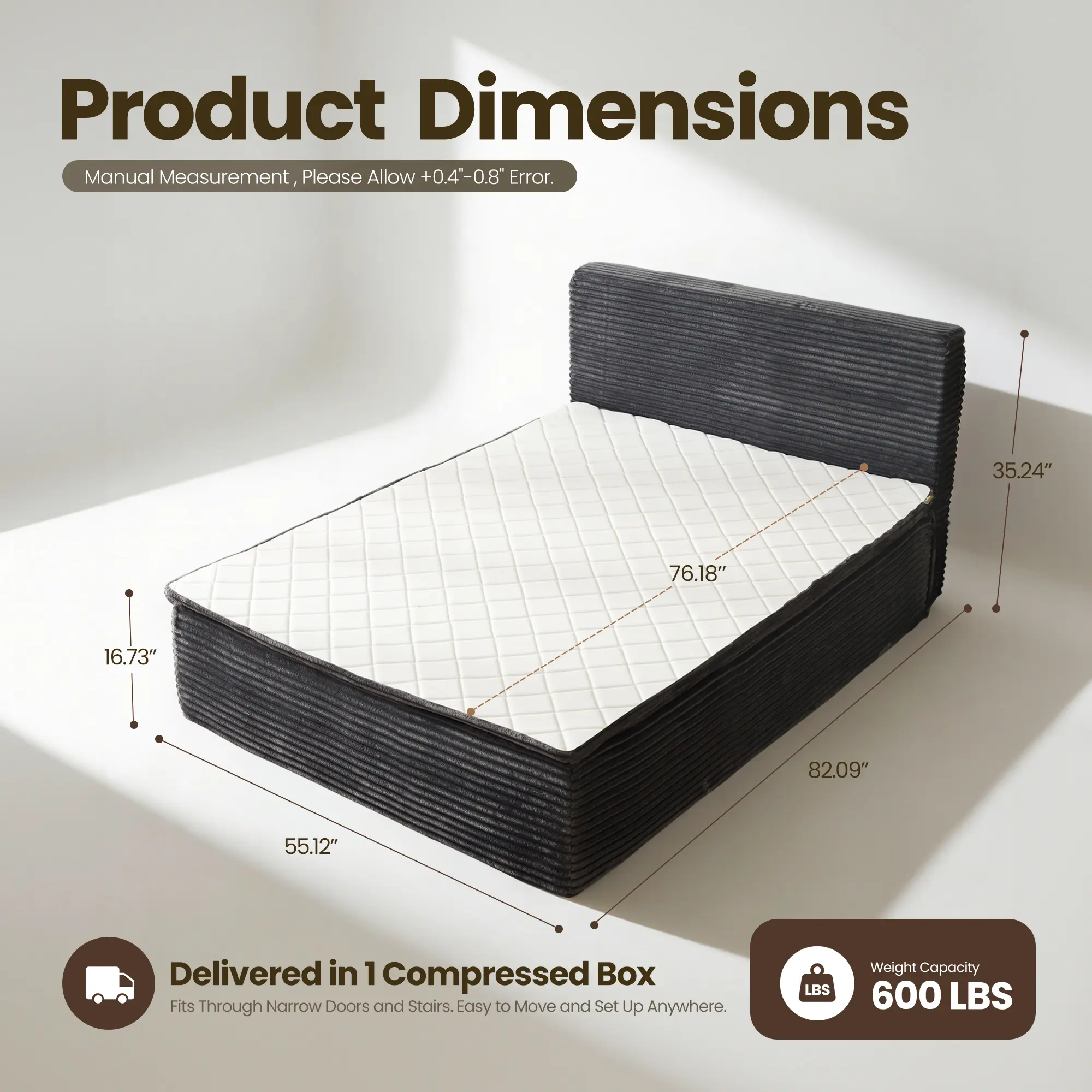 Cama portátil sin huesos, tamaño Queen, sin marco, no requiere montaje.