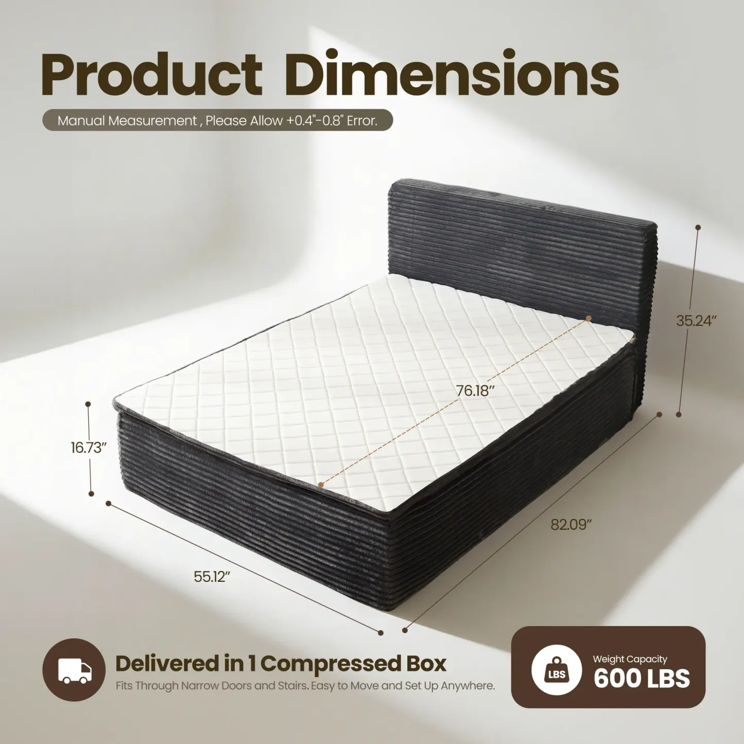 Cama portátil sin huesos, tamaño Queen, sin marco, no requiere montaje.
