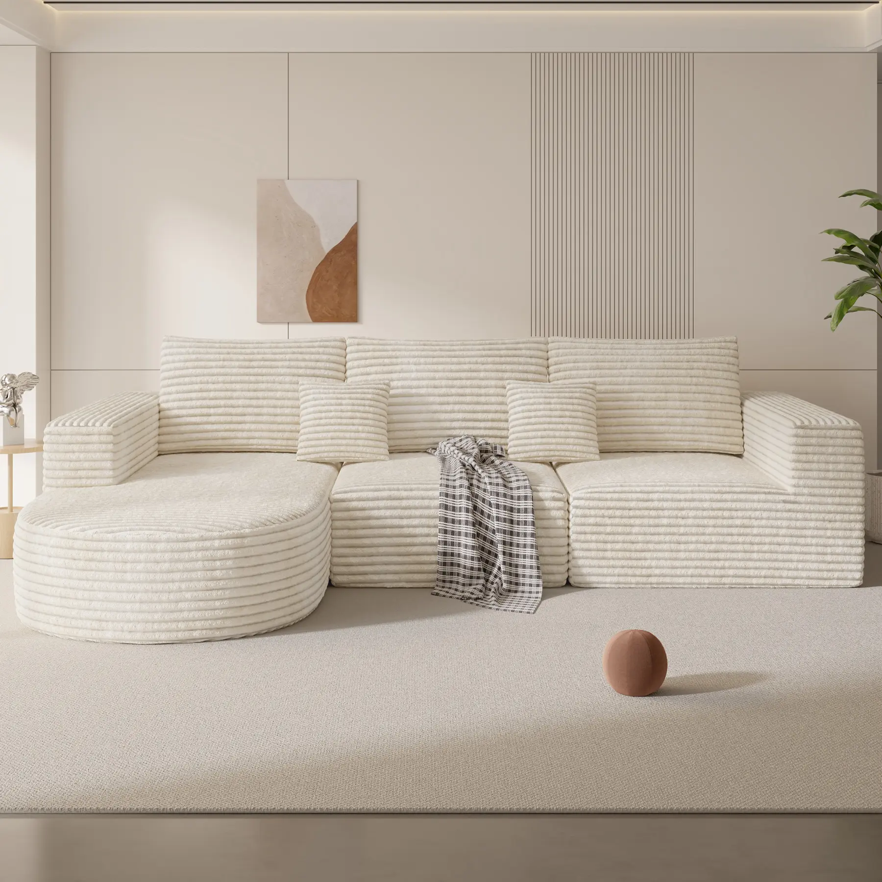 Sofá seccional modular de 110 pulgadas estilo "Cloud" – Beige, sin montaje