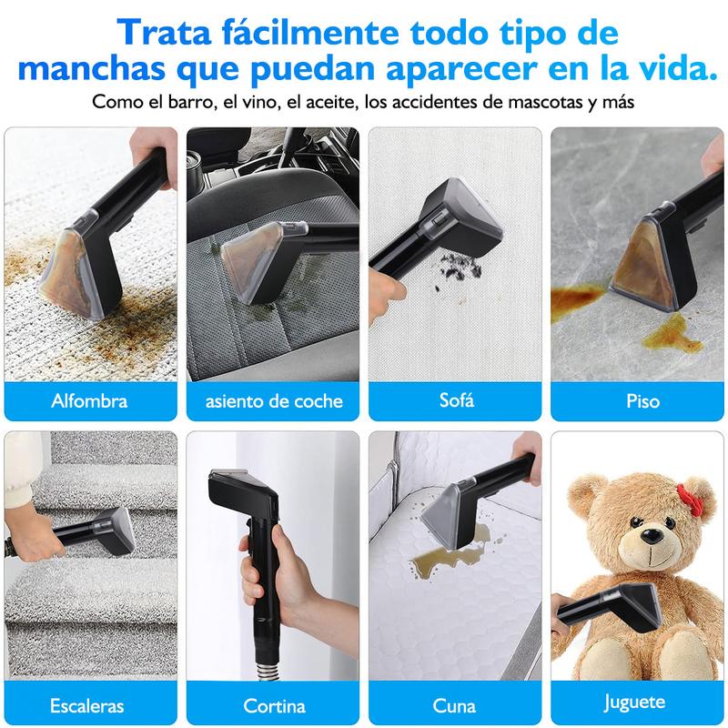 Aspiradora Limpiadora Lava Alfombra Tapicería De Inyección Succión , Máquina De Limpieza De Telas Para Sofá, Alfombra, Cortina Y Cama, Cepillo Profundo, Doble Tanque De Agua, Familias con mascotas