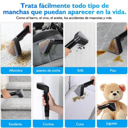 Aspiradora Limpiadora Lava Alfombra Tapicería De Inyección Succión , Máquina De Limpieza De Telas Para Sofá, Alfombra, Cortina Y Cama, Cepillo Profundo, Doble Tanque De Agua, Familias con mascotas