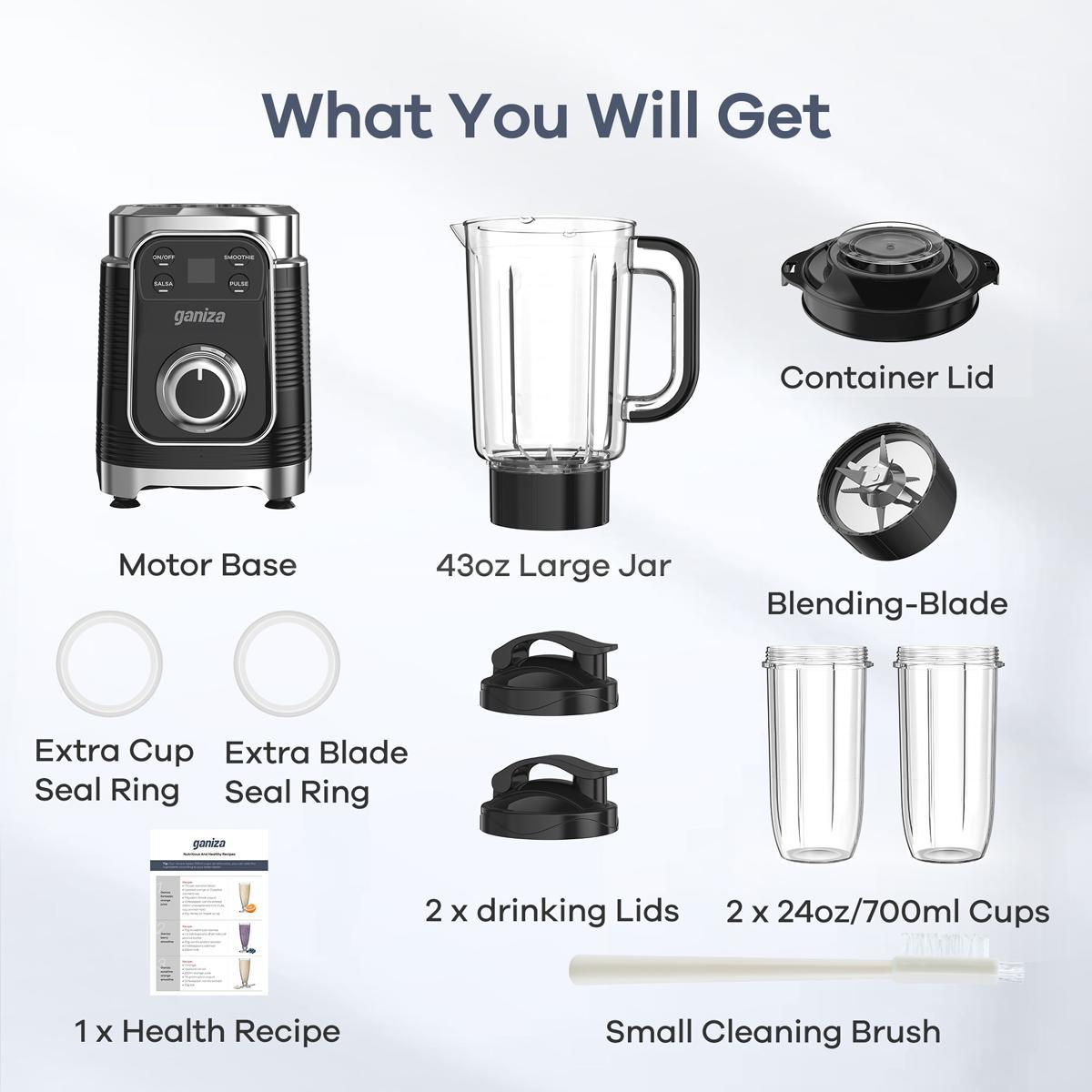 Ganiza Professional Smoothie Blender 1100W Motor 25000 RPM 8 Auto Programs for Frozen Fruits Ice 64 oz Large 12-in-1 Countertop Blender Dishwasher Safe Multifunctional Juicer food processor nutribullet vitamix juicer machine