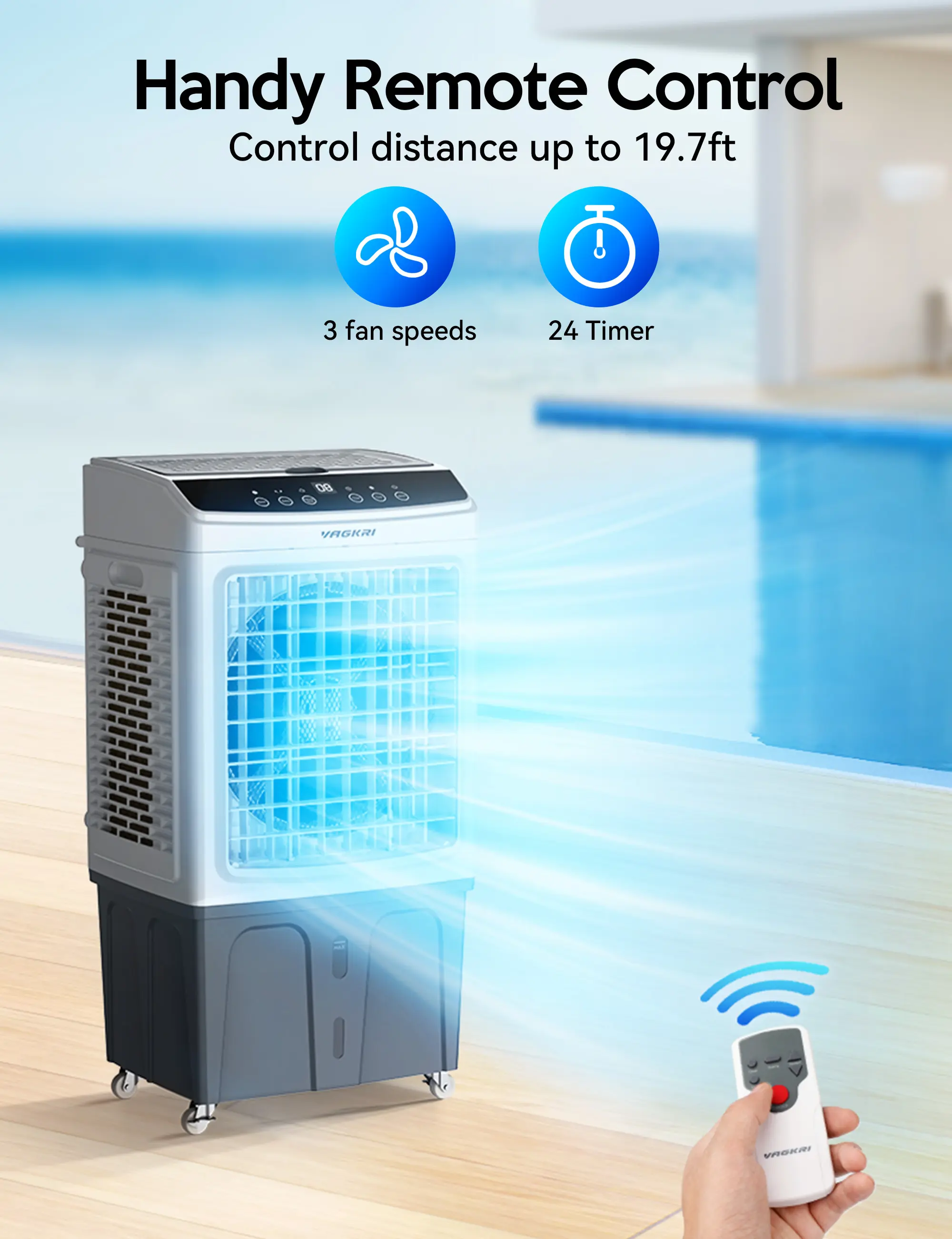 Enfriador de aire evaporativo de 2200 CFM con control remoto