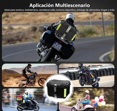 Caja Trasera Para Moto ABS 46L Alta Calidad Negro Maletero Top Case Porta Cascos Impermeable y Antirrobo con Soporte Universal y Tiras Reflectantes