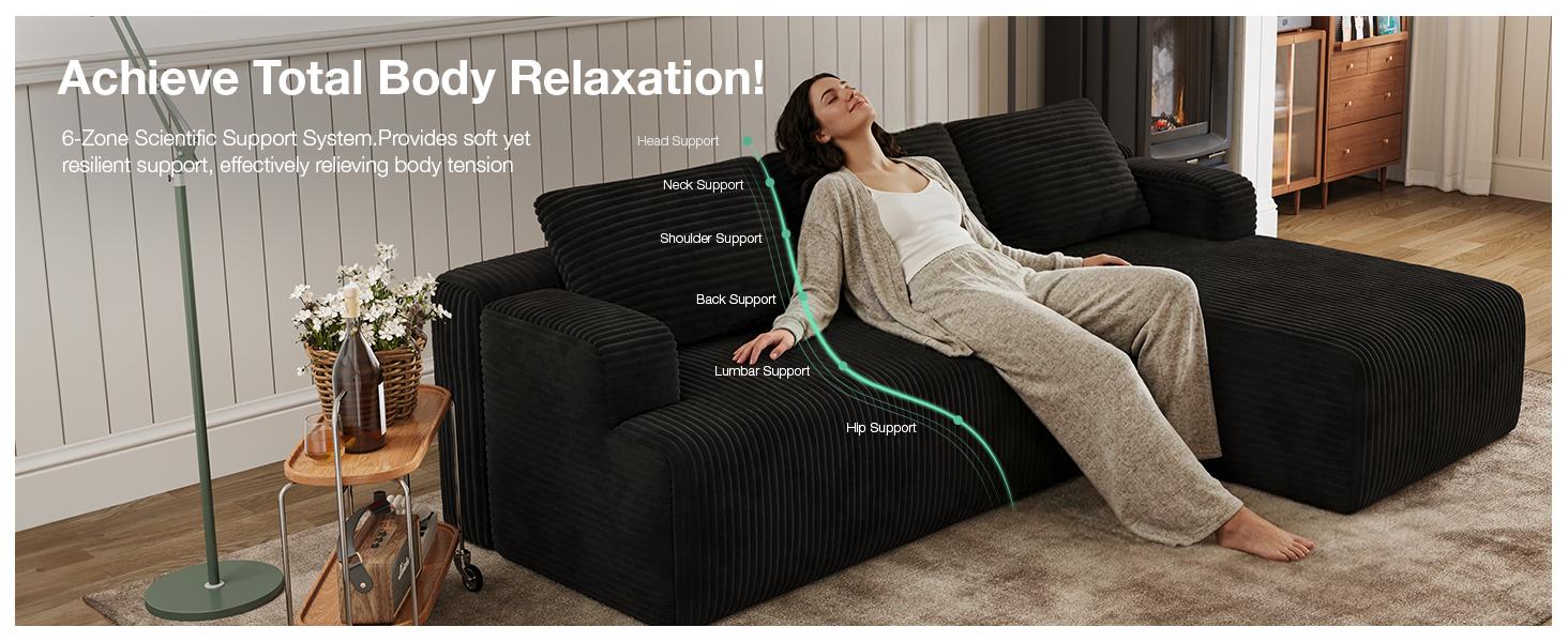 【2 Packages Shipping] L-Shape Plush Corduroy Velvet Modern Sofa with Deep Seat, Upholstered Couches for Living Room & Bedroom, No Assembly Required,DealsForYouDays