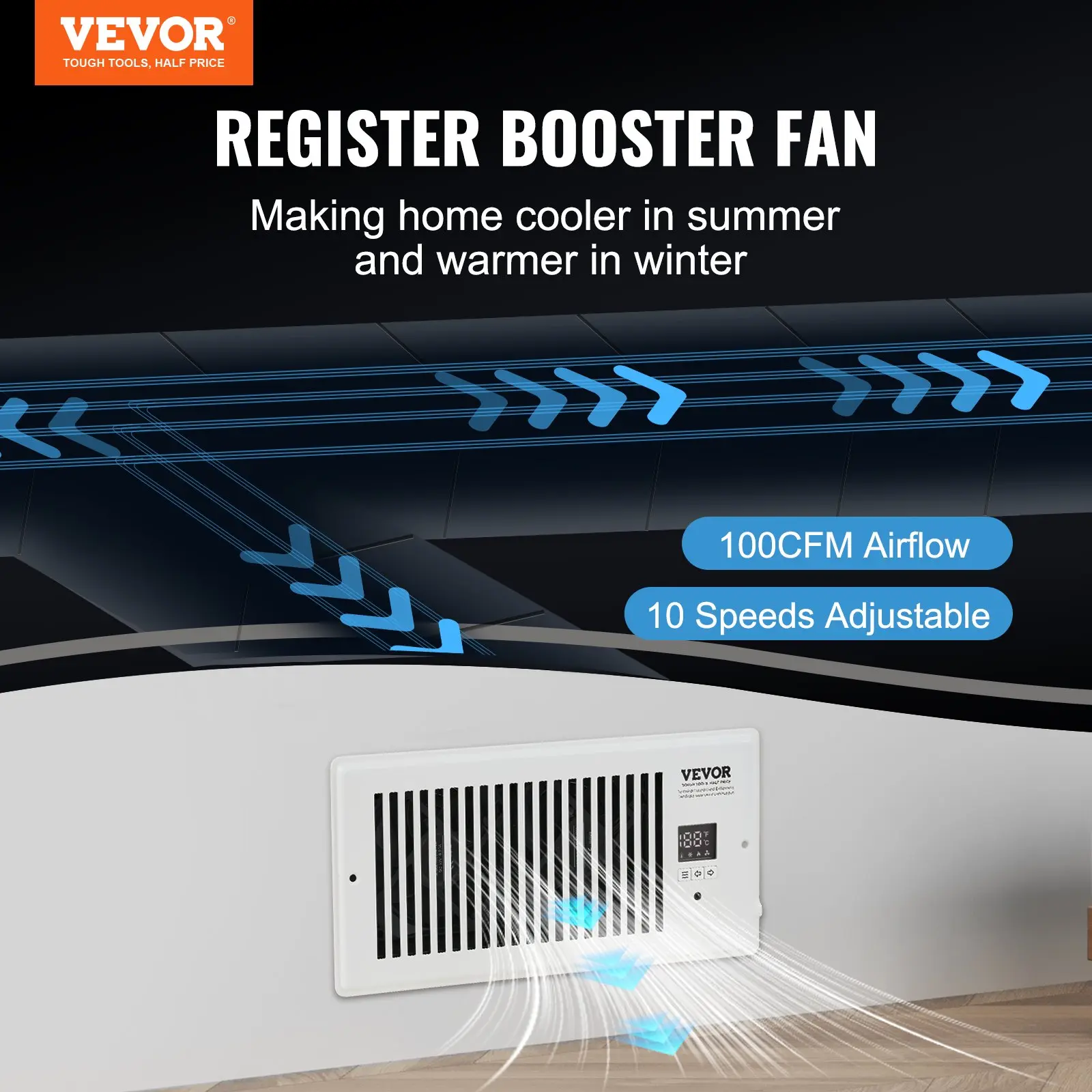 Ventilador de refuerzo silencioso para rejilla de ventilación con control remoto