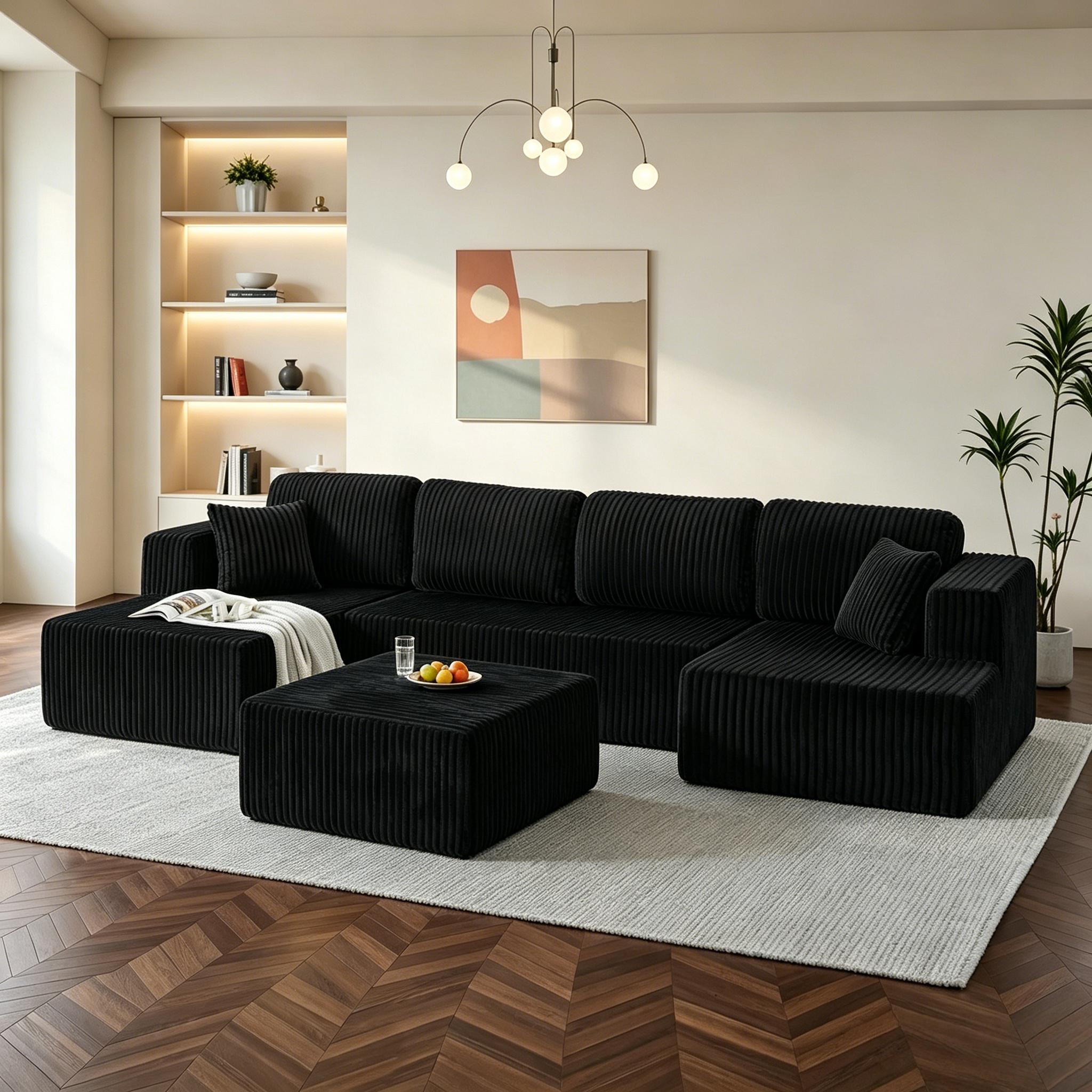 【2-3 Packages】 Niccae 132'' U-shape Boneless Memory Foam Sectional Sofa, Compressed Corduroy Sectional Couches, Oversized U Shape Comfy Modular Compression Cloud Sleeper Sofa with Deep Seat, Space-Saving Recliner Design 【2-3 Packages】 Niccae 132'' U-shape Boneless Memory Foam Sectional Sofa, Compressed Corduroy Sectional Couches, Oversized U Shape Comfy Modular Compression Cloud Sleeper Sofa with Deep Seat, Space-Saving Recliner Design