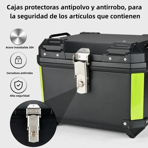 Caja Trasera Para Moto ABS 46L Alta Calidad Negro Maletero Top Case Porta Cascos Impermeable y Antirrobo con Soporte Universal y Tiras Reflectantes