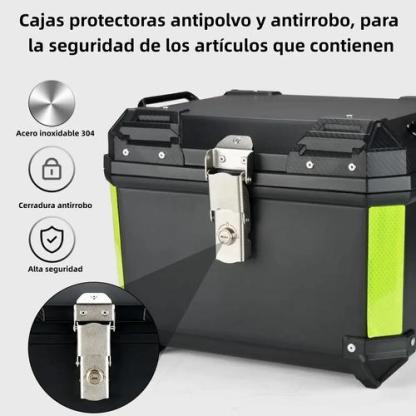Caja Trasera Para Moto ABS 46L Alta Calidad Negro Maletero Top Case Porta Cascos Impermeable y Antirrobo con Soporte Universal y Tiras Reflectantes