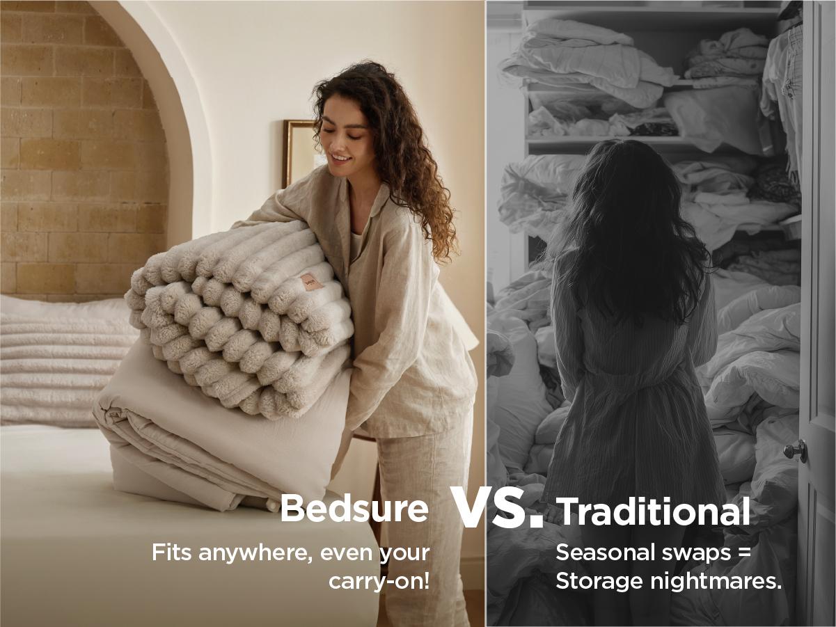 【Deals For You Days】Bedsure 6 Pieces Gentlesoft 2-in-1 Comforter Set and Detachable Fluffy Blanket,  All Season , SnapTech Design for Space Saving