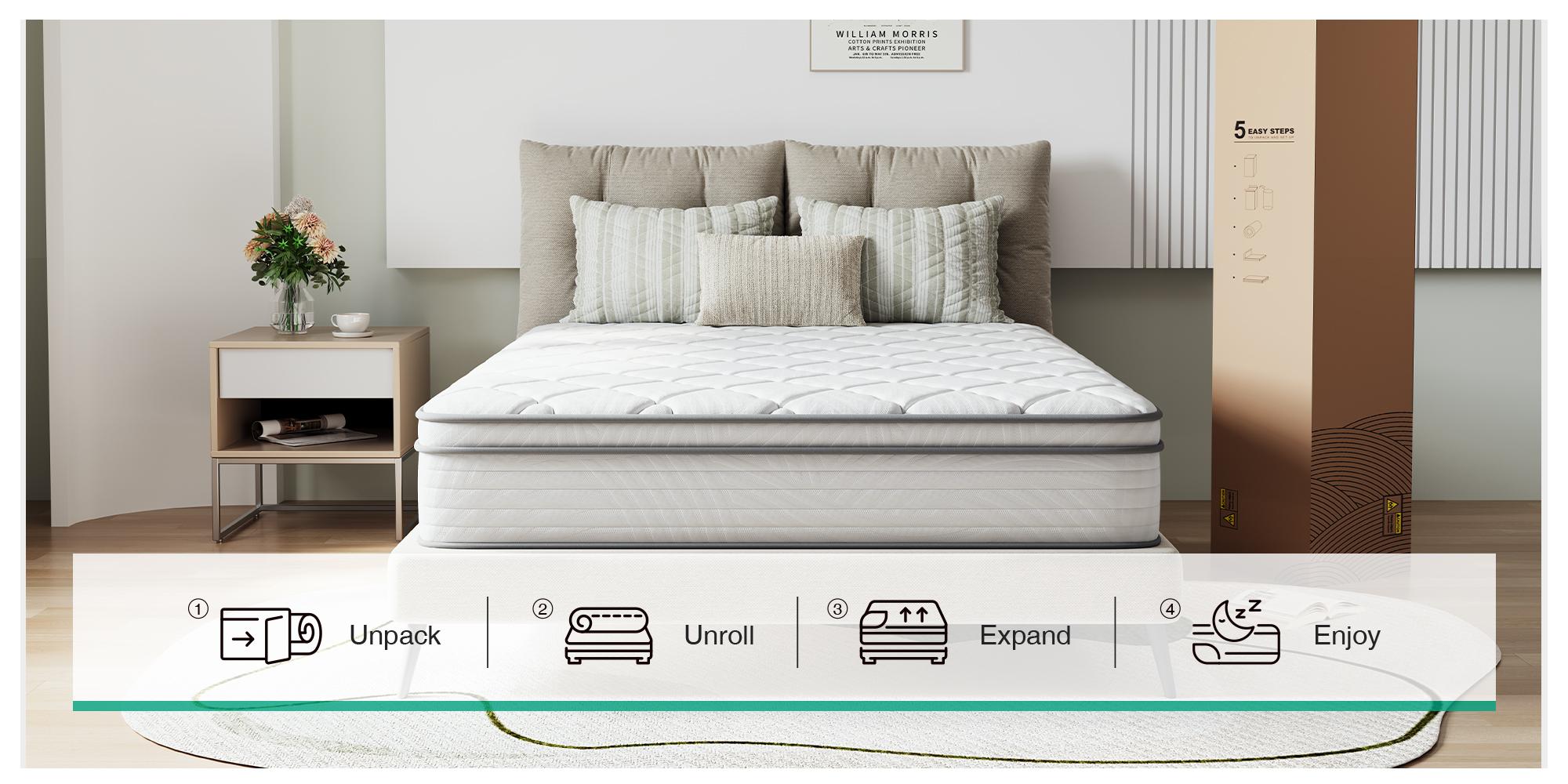 Fiberglass-Free Full/Queen/King  Medium Gel Memory Foam Hybrid Mattress -12/14 Inch-Perfect Balance of Softness & Firmness: High-Quality Mattress for All Sleepers & Body Alignment-Motion Isolation Mattress,Back To School