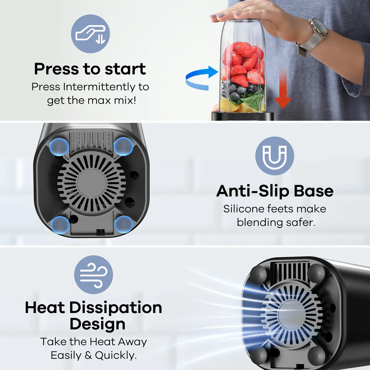 Licuadora profesional para batidos: motor de 1100 W, 25 000 RPM, 8 programas automáticos (fruta congelada, hielo), jarra grande de 64 oz (aprox. 1,9 l), licuadora de encimera 12 en 1, apta para lavavajillas, multifuncional (licuadora, extractor de jugos y