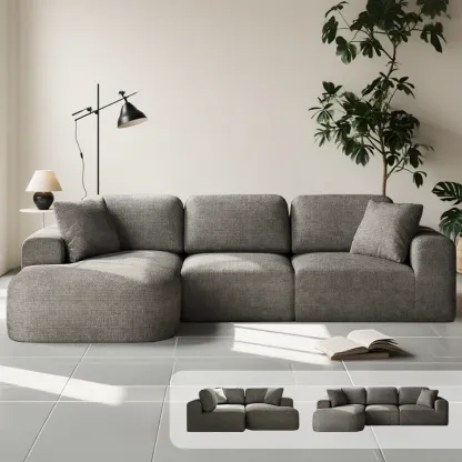 Sofá seccional modular de 107 pulgadas con chaise longue: tapicería de tejido moderno