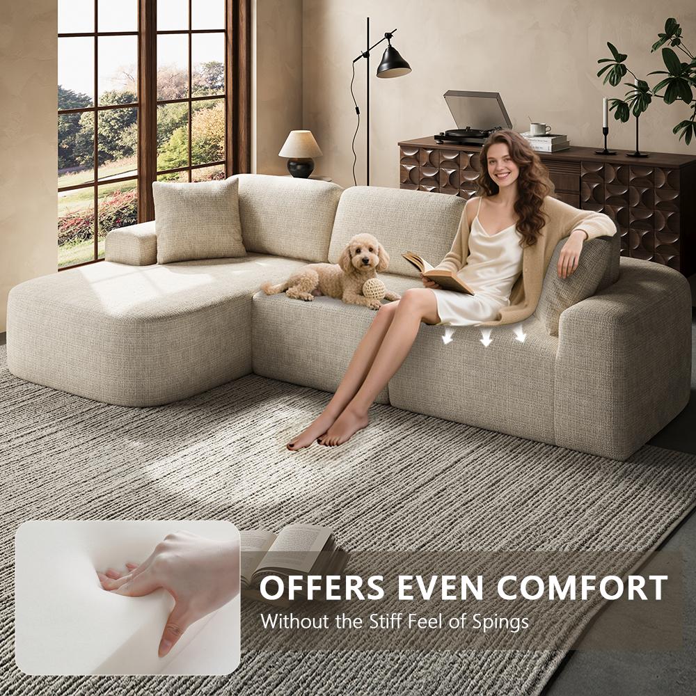 [DealsForYouDays - 2 PGKS] 107'' Modular Sectional Boneless Sofa Couch with Chaise, No Assembly Required, Modern Woven-Textured Upholstery, Convertible L-Shaped Design for Living Room,Gifts for the Whole Family: Husband & Wife, Mom & Dad summergarde