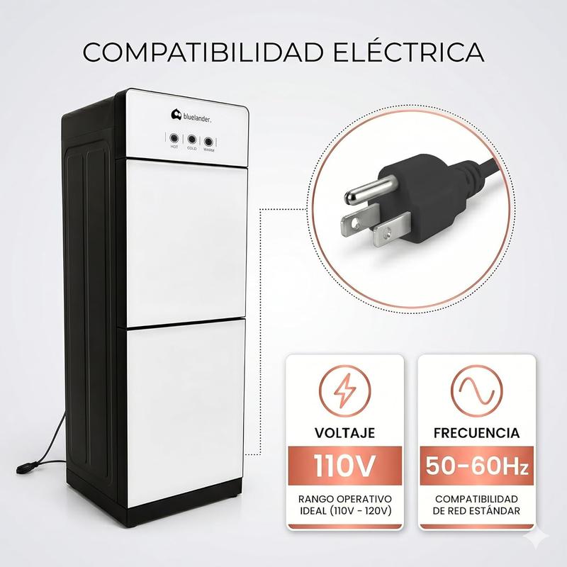 Dispensador de Agua Garrafón 28x26x89 cm 3 Temperaturas Fría Caliente Tibia con Grifos Metálicos y Gabinete de Almacenamiento