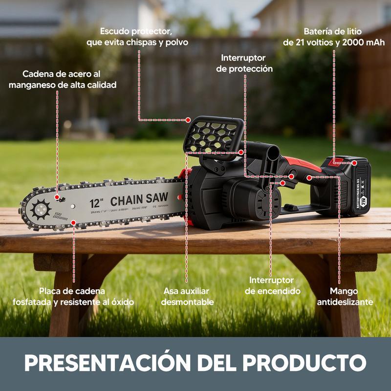 Motosierra Electrica Inalambrica Portátil 12in 1200w 3cadena