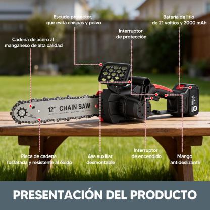 Motosierra Electrica Inalambrica Portátil 12in 1200w 3cadena