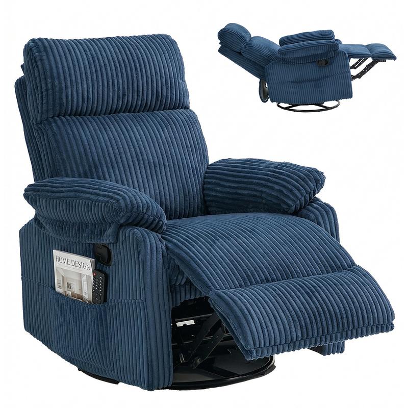 Sillón reclinable 3 en 1 con función de balanceo y giro: reclinación de 151°, giro de 360° y balanceo de 30°; sillón tapizado con bolsillos laterales para sala de estar, dormitorio, oficina, balcón o cualquier espacio; capacidad de 300 libras.
