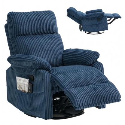Sillón reclinable 3 en 1 con función de balanceo y giro: reclinación de 151°, giro de 360° y balanceo de 30°; sillón tapizado con bolsillos laterales para sala de estar, dormitorio, oficina, balcón o cualquier espacio; capacidad de 300 libras.