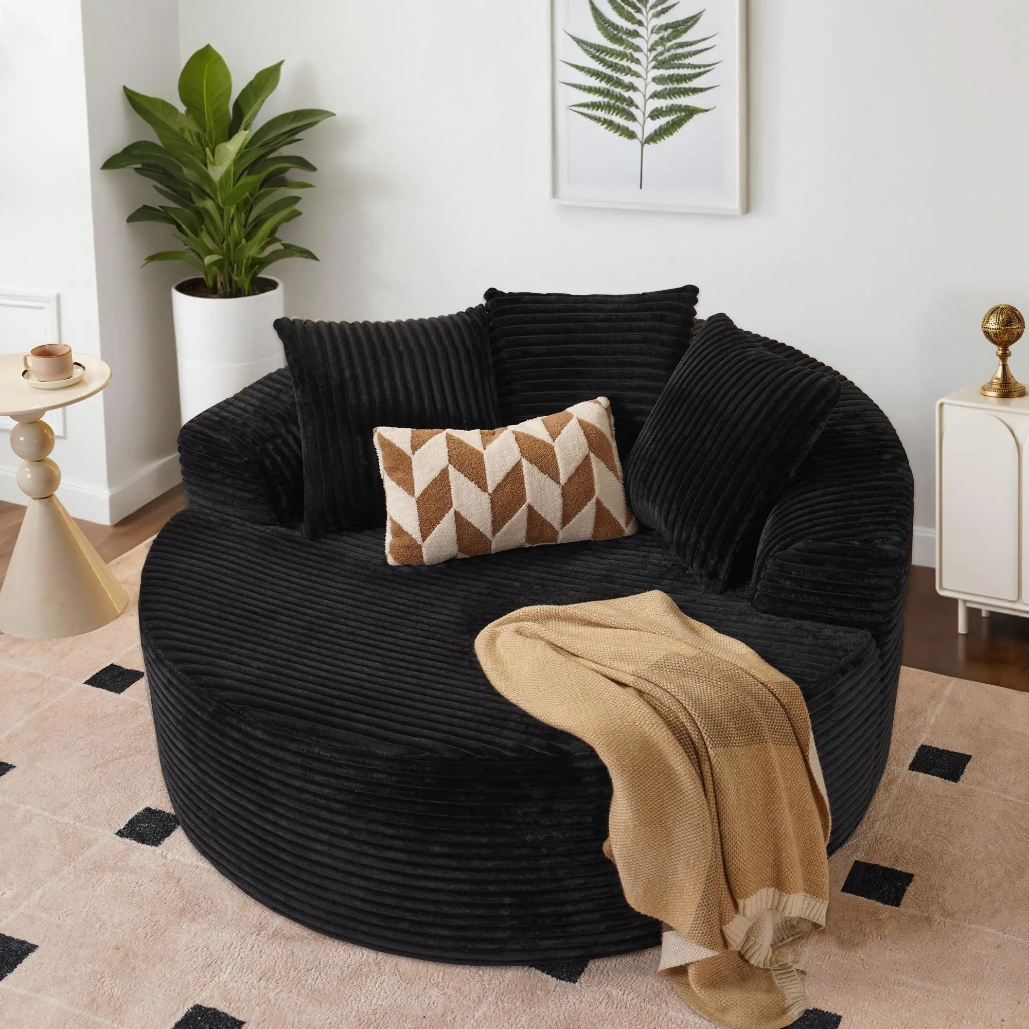 Sofá cama redondo extragrande de 59 pulgadas de ancho: puf mullido