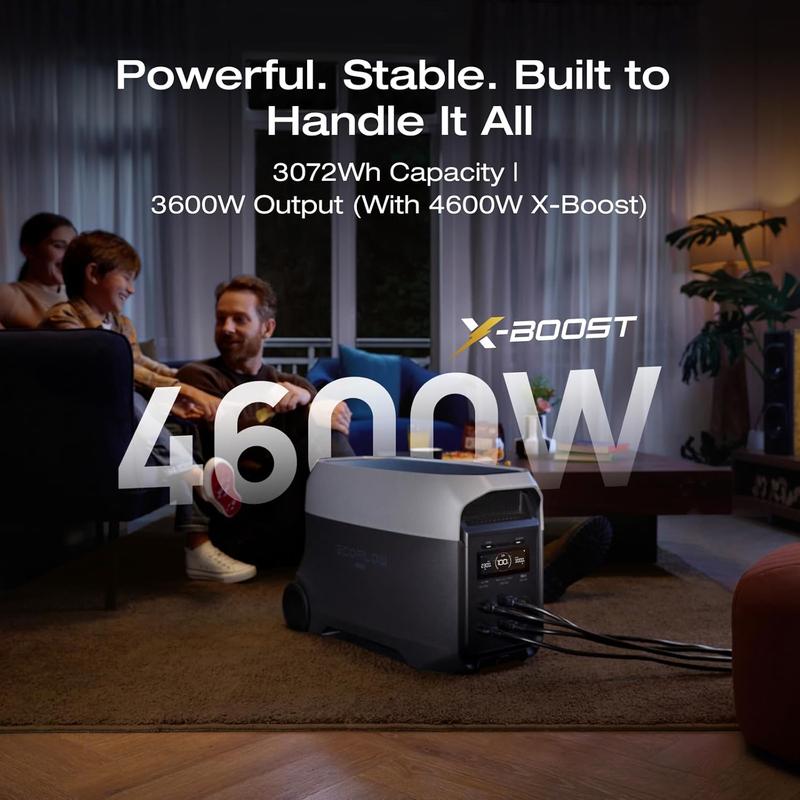 Estación de energía ultraportátil 3, batería LiFePO4 de 3072 Wh, potencia de salida de 3600 W (pico de 7200 W) para el hogar, generador solar para uso doméstico, accesorios de camping, emergencias y respaldo para vehículos recreativos (RV).