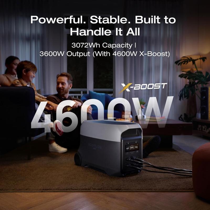 Estación de energía ultraportátil 3, batería LiFePO4 de 3072 Wh, potencia de salida de 3600 W (pico de 7200 W) para el hogar, generador solar para uso doméstico, accesorios de camping, emergencias y respaldo para vehículos recreativos (RV).