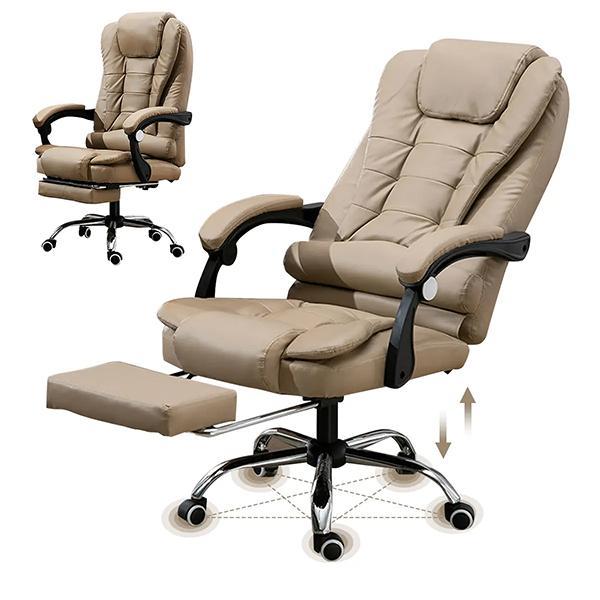Silla De Escritorio Ergonómica Ajustable Reclinable para Oficina Ejecutiva con Soporte para Cuello y Espalda Color Khaki con Masaje Eléctrico y Ruedas 360°