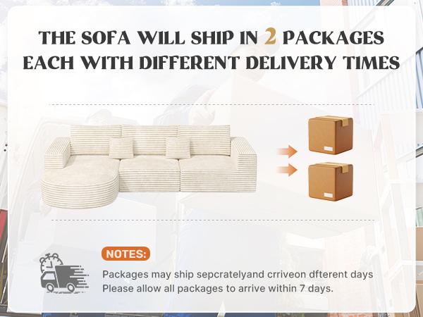 【2 Packages shipping】110" Modular Sectional Sofa Couches, Cloud Couches for Living Room, Boneless Sofa with Deep Seat,L-Shape Couch with Chaise,No Assembly Required,Beige,