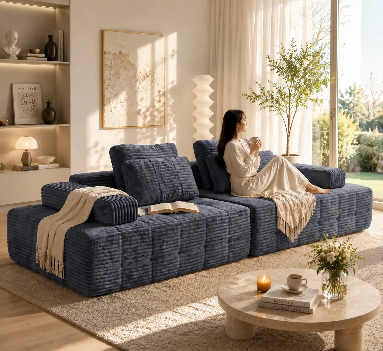 Sofá seccional modular con asientos profundos para el Día del Padre