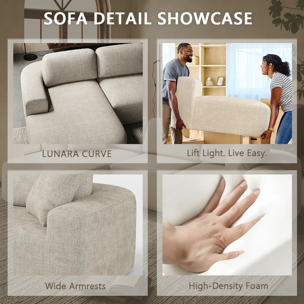 Sofá seccional modular de 107 pulgadas con chaise longue: tapicería de tejido moderno