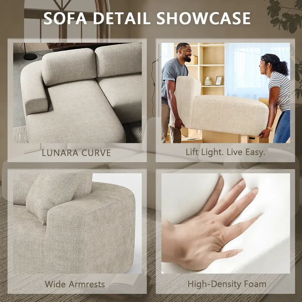 Sofá seccional modular de 107 pulgadas con chaise longue: tapicería de tejido moderno