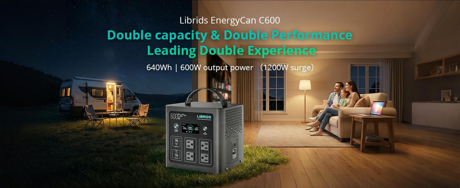 LIBRIDS C600 Portable Power Station for Home Backup,Camping ,Outages, Solar Generator,640Wh LiFePO4 Battery 8 Ports Ultra-Fast 0-80% Charging in 1Hr,Emergency Supply,Travel RVs Emergencies Gas Generator Alternative Charging Rechargeable