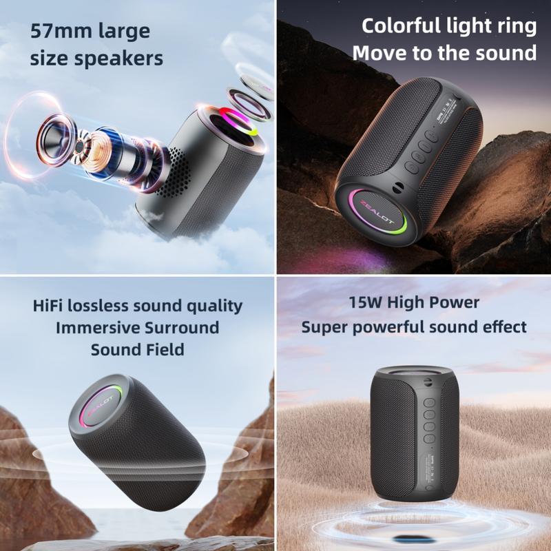 Altavoz portátil compatible con Bluetooth, altavoz inalámbrico multifuncional, altavoz estéreo de 15 W con graves potentes e iluminación RGB, altavoz resistente al agua para el hogar, exteriores, acampada y ciclismo, regalo de Halloween #SelecciónDestacad