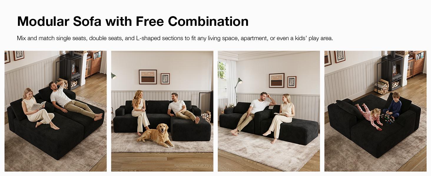 【2 Packages Shipping] L-Shape Plush Corduroy Velvet Modern Sofa with Deep Seat, Upholstered Couches for Living Room & Bedroom, No Assembly Required,DealsForYouDays