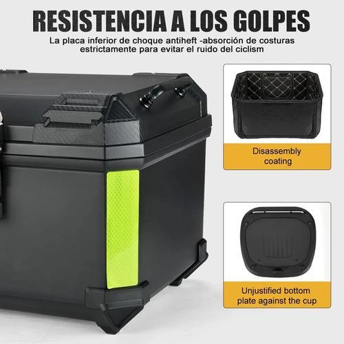 Caja Trasera Para Moto ABS 46L Alta Calidad Negro Maletero Top Case Porta Cascos Impermeable y Antirrobo con Soporte Universal y Tiras Reflectantes