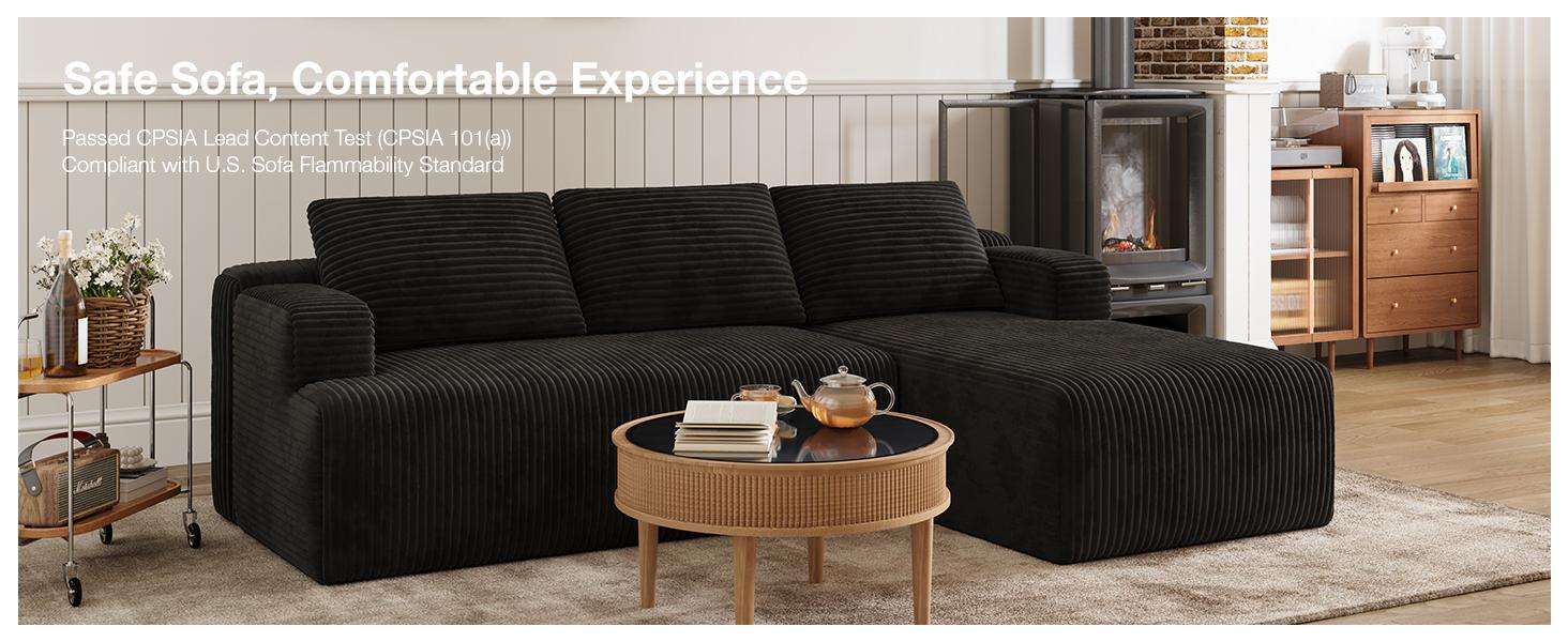 【2 Packages Shipping] L-Shape Plush Corduroy Velvet Modern Sofa with Deep Seat, Upholstered Couches for Living Room & Bedroom, No Assembly Required,DealsForYouDays